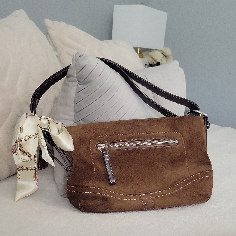 Vintage Coach Brown Suede Shoulder Bag